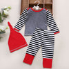 Sweet 3pcs Geometric Print Striped Long Sleeve Round Collar Tops Pants Pointed Hat