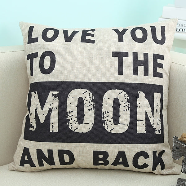 Modern Love You Moon Letter Printed Sofa Cushion Pillow Case