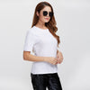 Brief Round Collar Pure Color White T-Shirt for Women