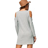 Fashion Round Neck Cut Out Pure Color Sheath Knitted Dress for Ladies