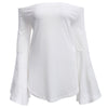 Brief Off The Shoulder Pure Color Flare Sleeve T-Shirt for Women
