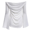 Brief Off The Shoulder Pure Color Flare Sleeve T-Shirt for Women