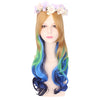Harajuku Cosplay Mixed Colors Long Wavy Synthetic Wig with Bangs Wreath for Women