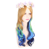 Harajuku Cosplay Mixed Colors Long Wavy Synthetic Wig with Bangs Wreath for Women