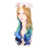 Harajuku Cosplay Mixed Colors Long Wavy Synthetic Wig with Bangs Wreath for Women
