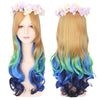 Harajuku Cosplay Mixed Colors Long Wavy Synthetic Wig with Bangs Wreath for Women
