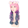 Harajuku Cosplay Mixed Colors Long Wavy Synthetic Wig with Bangs Wreath for Women