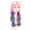 Harajuku Cosplay Mixed Colors Long Wavy Synthetic Wig with Bangs Wreath for Women