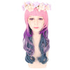 Harajuku Cosplay Mixed Colors Long Wavy Synthetic Wig with Bangs Wreath for Women