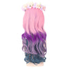 Harajuku Cosplay Mixed Colors Long Wavy Synthetic Wig with Bangs Wreath for Women