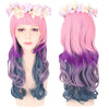 Harajuku Cosplay Mixed Colors Long Wavy Synthetic Wig with Bangs Wreath for Women