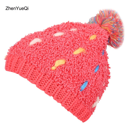 ZhenYueQi Winter Warm Mixed Color Knitted Hats Fluffy Plush Beanie Street Chic for Women