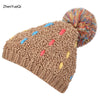 ZhenYueQi Winter Warm Mixed Color Knitted Hats Fluffy Plush Beanie Street Chic for Women