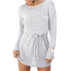 Casual Round Collar Backless Drawstring Mini Dress for Women