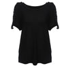Stylish Round Collar Short Batwing Sleeve Lace Patchwork Hollow Out Loose Pure Color T-shirt for Women