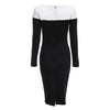 Elegant Round Collar Long Sleeve Color Block Sheath Bodycon Dress for Ladies