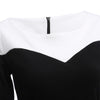 Elegant Round Collar Long Sleeve Color Block Sheath Bodycon Dress for Ladies