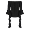 Sexy Off The Shoulder Flare Sleeve Pure Color Flounced Blouse for Women