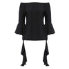 Sexy Off The Shoulder Flare Sleeve Pure Color Flounced Blouse for Women