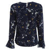 Stylish Bow Tie Decoration Collar Flare Sleeve Floral Print Loose Blouse for Ladies