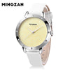 MINGZAN 6118 Women Quartz Watch Simple Shiny Dial Leather Strap Female Wristwatch