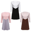 Fashion Round Collar Three Quarter Sleeve Color Block Bottom Dress for Ladies