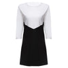 Fashion Round Collar Three Quarter Sleeve Color Block Bottom Dress for Ladies
