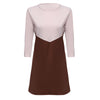 Fashion Round Collar Three Quarter Sleeve Color Block Bottom Dress for Ladies