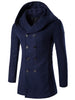 Hooded Double Breasted Back Slit Wool Coat