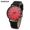 MINGZAN 6306 Unisex Quartz Watch Leather Band Daily Water Resistance Luminous Pointer Wristwatch