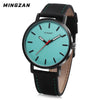 MINGZAN 6306 Unisex Quartz Watch Leather Band Daily Water Resistance Luminous Pointer Wristwatch