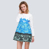Vintage Round Neck Long Sleeve Print A-line Bottom Dress for Ladies