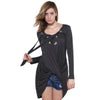 Stylish V-neck Long Sleeve Asymmetrical Women T-shirt