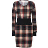 Women Stylish Scoop Neck Long Sleeve Gingham Slimming Dress