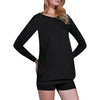 Stylish Plunging Neck Long Sleeve Solid Color Pocket Design Women Dress