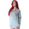 Stylish Plunging Neck Long Sleeve Solid Color Pocket Design Women Dress