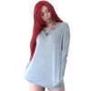 Stylish Plunging Neck Long Sleeve Solid Color Pocket Design Women Dress