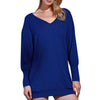 Stylish Plunging Neck Long Sleeve Solid Color Pocket Design Women Dress
