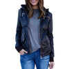 Women Chic Hooded Solid Color Detachable Sleeve Faux Leather Jacket