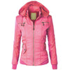 Women Chic Hooded Solid Color Detachable Sleeve Faux Leather Jacket