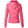 Women Chic Hooded Solid Color Detachable Sleeve Faux Leather Jacket