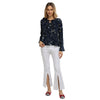 Stylish Bow Tie Decoration Collar Flare Sleeve Floral Print Loose Blouse for Ladies