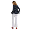 Stylish Bow Tie Decoration Collar Flare Sleeve Floral Print Loose Blouse for Ladies