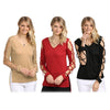 Sexy V Neck Hollow Out Solid Color T-Shirt for Women