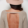 Fashion V-neck Long Sleeve Slit Design Pure Color Backless Women Sweater