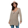 Fashion V-neck Long Sleeve Slit Design Pure Color Backless Women Sweater