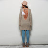 Fashion V-neck Long Sleeve Slit Design Pure Color Backless Women Sweater