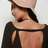 Fashion V-neck Long Sleeve Slit Design Pure Color Backless Women Sweater