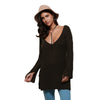 Fashion V-neck Long Sleeve Slit Design Pure Color Backless Women Sweater