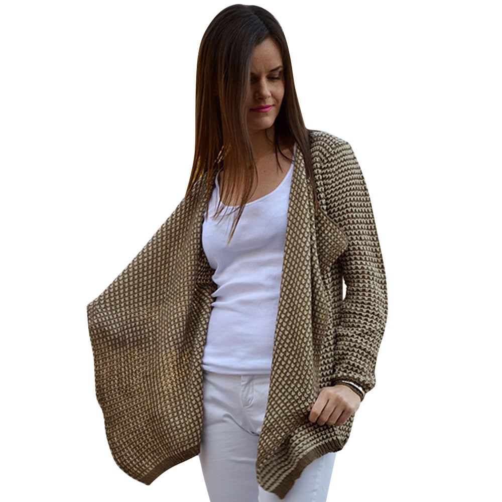 Casual Collarless Long Sleeve Knitted Women Cardigan